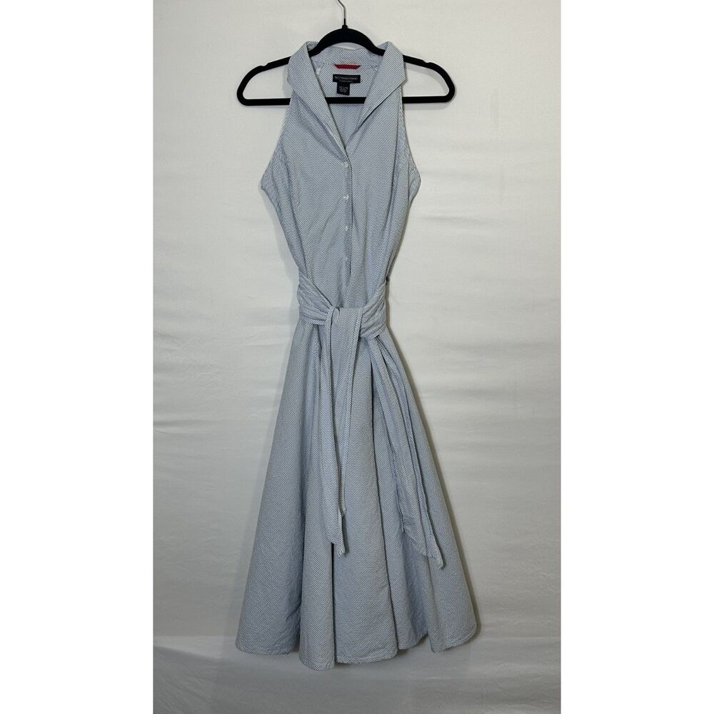 J Peterman Company Women's 1947 Classic Sleeveless Swing Dress Seersucker Size S